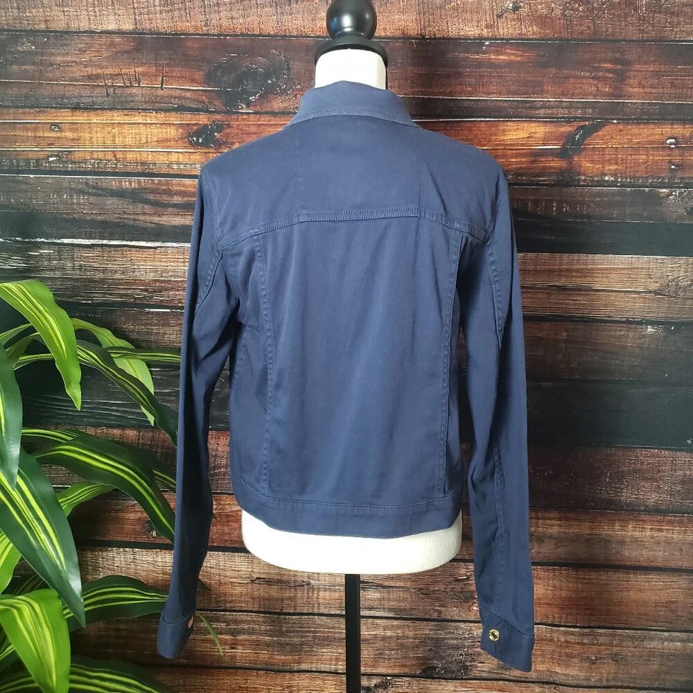 NWT Michael Kors Jacket L Navy Blue Cropped Cotton Stretch Gold Buttons